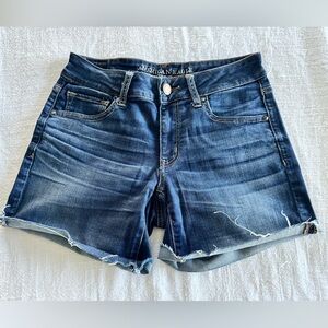 American Eagle Outfitters Dark Blue Distressed Denim Shorts